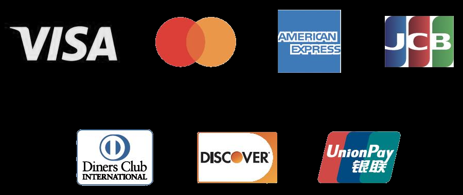 VISA・Mastercard・American Express・JCB・Diners Club・DISCOVER・UnionPay